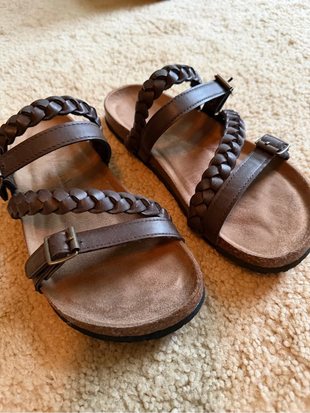 Braided Double-Strap Brown Sandals - Picture 3 of 3